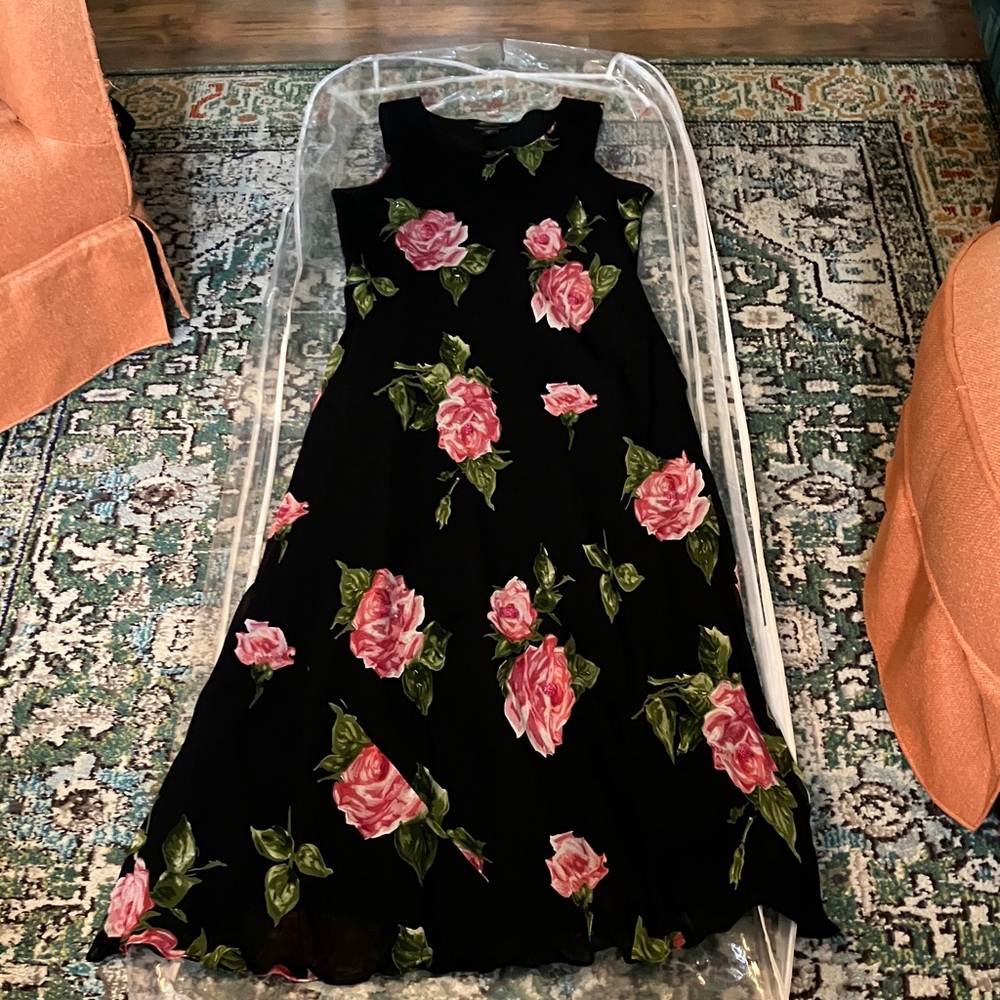 American Angel Black  Dress with Pink Floral Pattern
